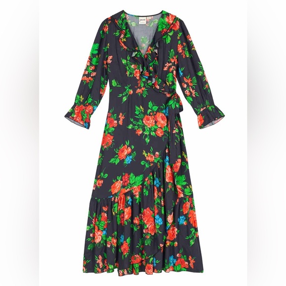 NWT Glorie Black Floral Print Wrap Dress - Picture 2 of 3